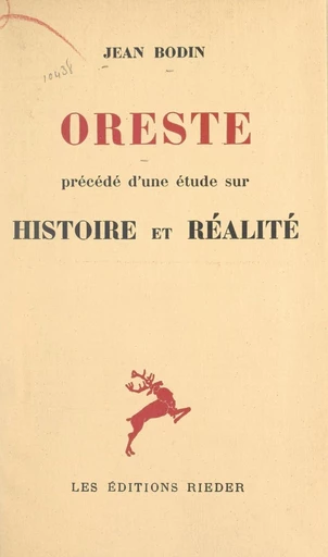 Oreste - Jean Bodin - FeniXX réédition numérique