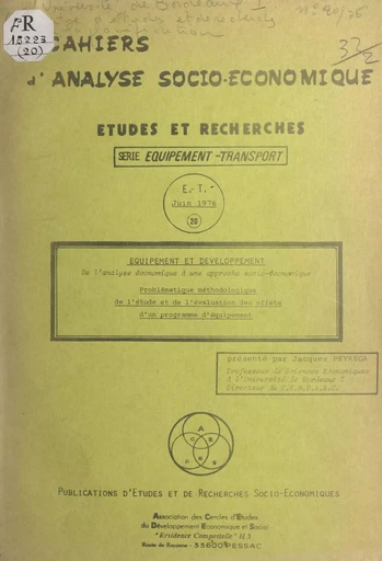 Équipement et développement -  Centre d'études et de recherches sur la planification et l'analyse des activités collectives (CERPAAC) - FeniXX réédition numérique