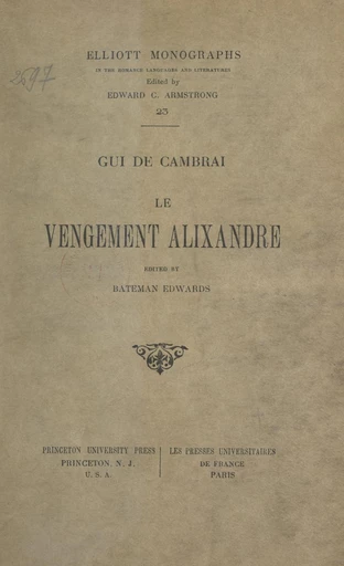 Le vengement Alixandre - Gui de Cambrai - FeniXX réédition numérique