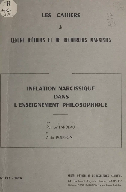 Inflation narcissique dans l'enseignement philosophique - Patrice Fardeau, Alain Poirson - FeniXX réédition numérique