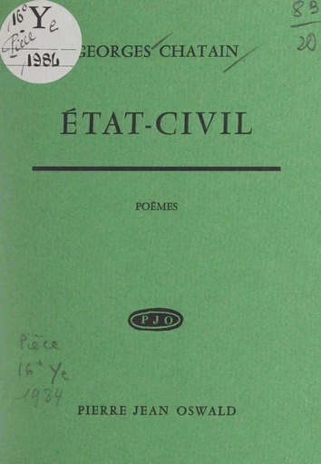 État-civil - Georges Chatain - FeniXX réédition numérique