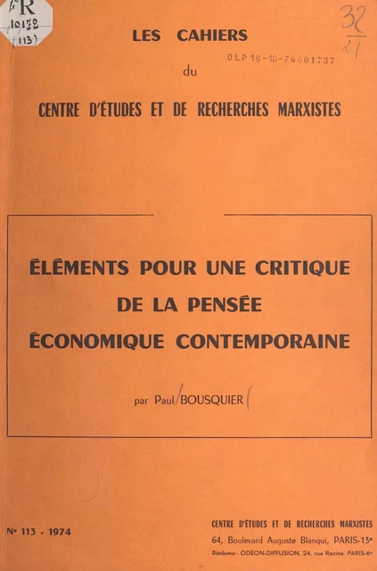 Éléments pour une critique de la pensée économique contemporaine - Paul Bousquier - FeniXX réédition numérique