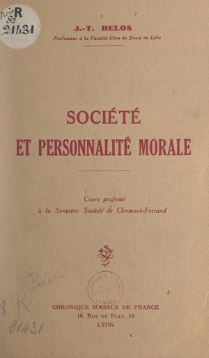 Société et personnalité morale - Joseph Thomas Delos - FeniXX réédition numérique