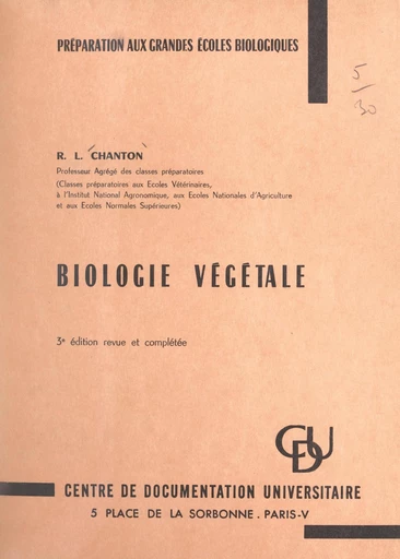 Biologie végétale - Robert L. Chanton - FeniXX réédition numérique