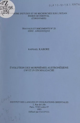 Évolution des morphèmes austronésiens um et in en malgache - Raphaël Kabore - FeniXX réédition numérique