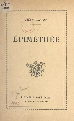 Épiméthée - Jean Gacon - FeniXX réédition numérique