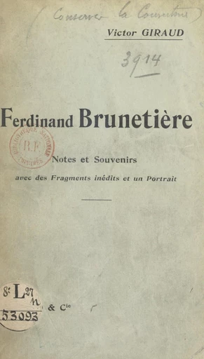 Ferdinand Brunetière - Victor Giraud - FeniXX réédition numérique