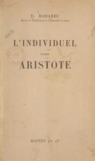 L'individuel chez Aristote - D. Badareu - FeniXX réédition numérique