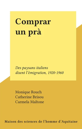 Comprar un prà - Catherine Brisou, Carmela Maltone, Monique Rouch - FeniXX réédition numérique