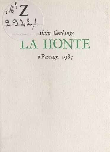 La honte - Alain Coulange - FeniXX réédition numérique