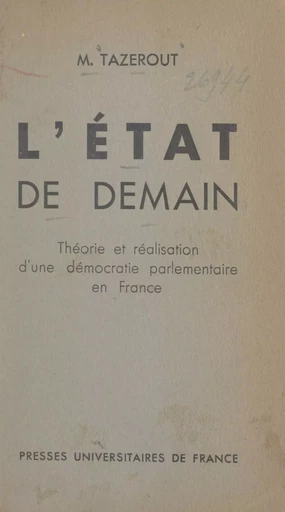 L'État de demain - Mohand Tazerout - FeniXX réédition numérique