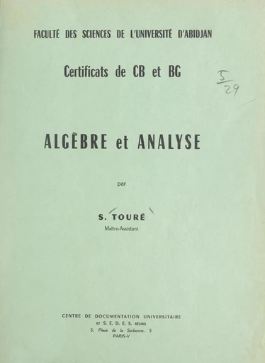 Algèbre et analyse - Saydil Touré - FeniXX réédition numérique