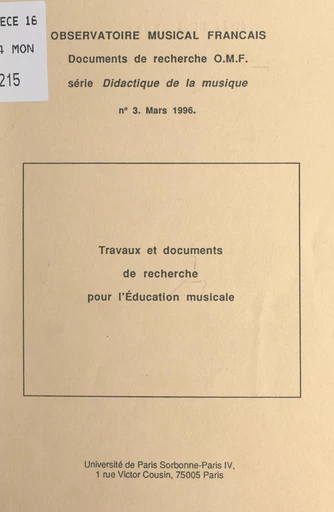 Travaux et documents de recherche pour l'éducation musicale - Delphine Beaubat-Perignon, Sévérine Dumas, Christian Goubault - FeniXX réédition numérique