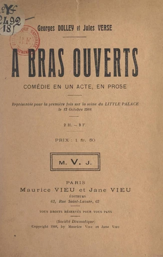 À bras ouverts - Georges Dolley, Jules Verse - FeniXX réédition numérique