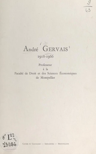 André Gervais, 1918-1966 - Georges Péquignot - FeniXX réédition numérique