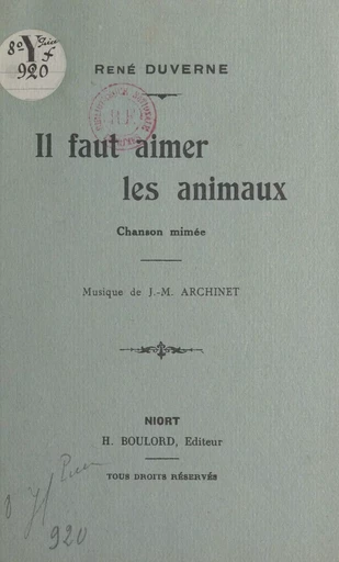 Il faut aimer les animaux - René Duverne - FeniXX réédition numérique