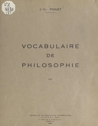 Vocabulaire intellectuel - Jean-Claude Piguet - FeniXX réédition numérique