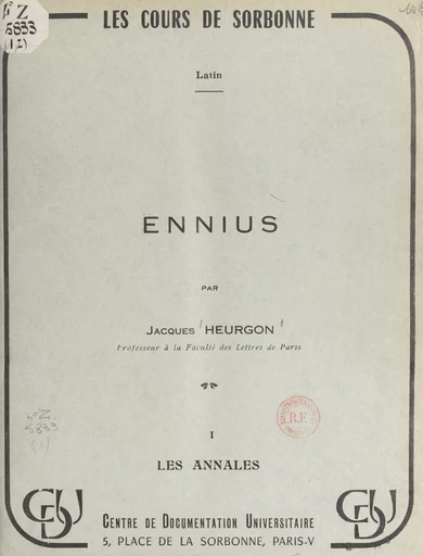 Ennius (1). Les annales - Jacques Heurgon - FeniXX réédition numérique