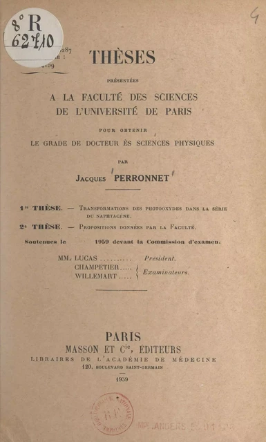 Transformations des photooxydes dans la série du naphtacène - Jacques Perronnet - FeniXX réédition numérique