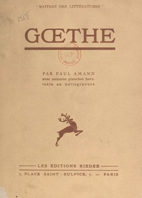 Gœthe - Paul Amann - FeniXX réédition numérique