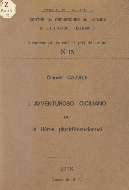 L'Avventuroso ciciliano - Claude Cazale - FeniXX réédition numérique