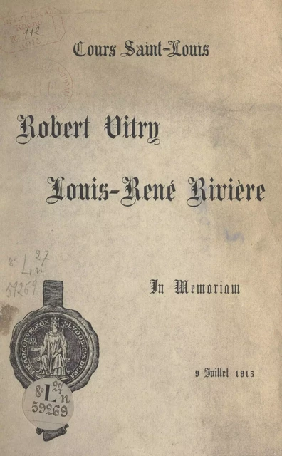 Robert Vitry, Louis-René Rivière - Louis-René Rivière, Robert Vitry - FeniXX réédition numérique