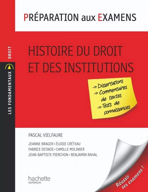 Préparation aux examens, Histoire du droit et des institutions - Philippe Blachèr, Pascal Vielfaure, Élodie Créteau, Fabrice Desnos, Camille Molinier, Jeanne Navarre-Brager, Jean-Baptiste Pierchon, Benjamin Rahal - Hachette Éducation