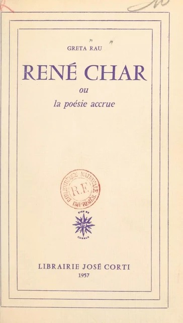 René Char - Greta Rau - FeniXX réédition numérique