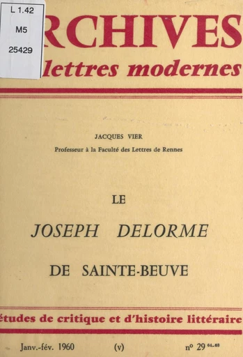 Le Joseph Delorme de Sainte-Beuve - Jacques Vier - FeniXX réédition numérique