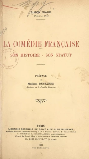 La Comédie française - Simon Siaud - FeniXX réédition numérique