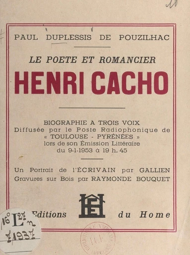 Le poète et romancier Henri Cacho - Paul Duplessis de Pouzilhac - FeniXX réédition numérique