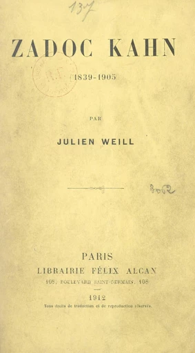 Zadoc Kahn (1839-1905) - Julien Weill - FeniXX réédition numérique