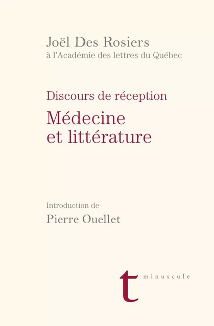 Discours de réception à l'Académie des lettres du Québec - Joël Des Rosiers - Groupe Nota bene