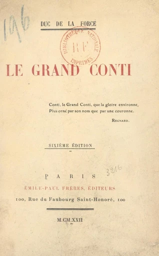 Le grand Conti - Auguste de La Force - FeniXX réédition numérique