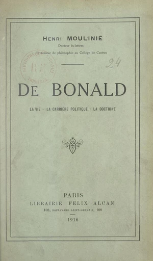 De Bonald - Henri Moulinié - FeniXX réédition numérique