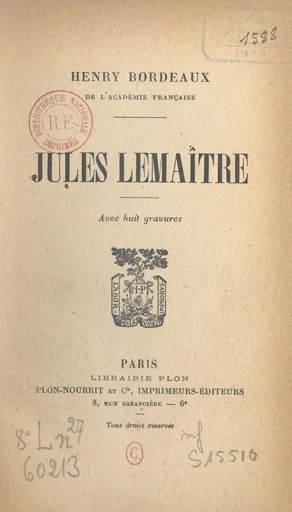 Jules Lemaître - Henry Bordeaux - FeniXX réédition numérique