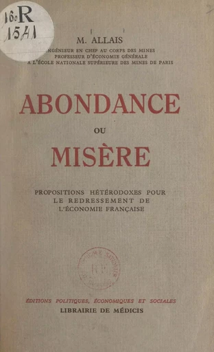 Abondance ou misère - Maurice Allais - FeniXX réédition numérique