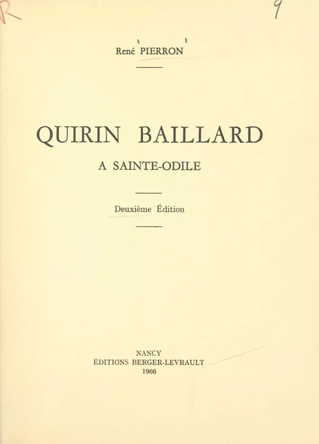 Quirin Baillard à Sainte-Odile - René Pierron - FeniXX réédition numérique