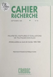 Pauvretés, ruptures et évaluations de politiques sociales