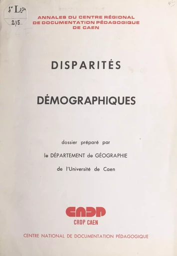 Disparités démographiques - Jean-René Bertrand, Paul Clerc - FeniXX réédition numérique