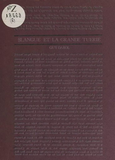 Slangue et la grande tuerie - Guy Darol - FeniXX réédition numérique