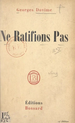 Ne ratifions pas - Georges Dovime - FeniXX réédition numérique