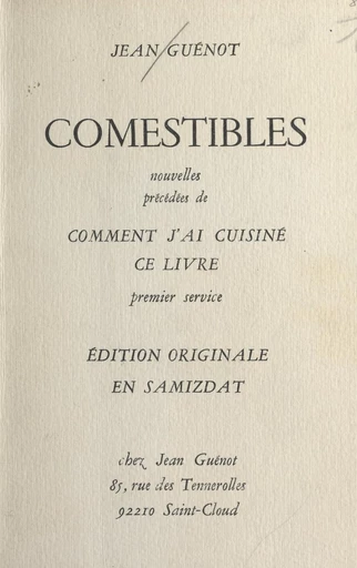 Comestibles - Jean Guenot - FeniXX réédition numérique