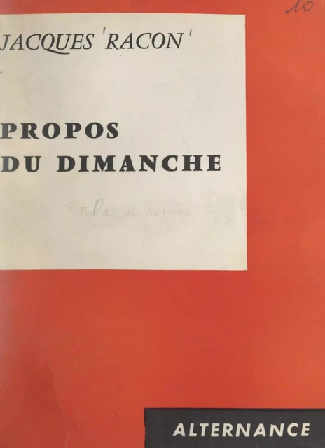 Propos du dimanche - Jacques Racon - FeniXX réédition numérique