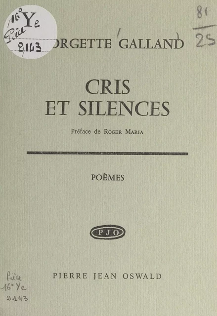 Cris et silences - Georgette Galland - FeniXX réédition numérique