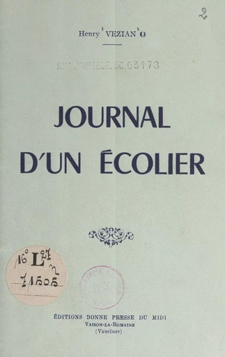 Journal d'un écolier - Henry Vézian - FeniXX réédition numérique