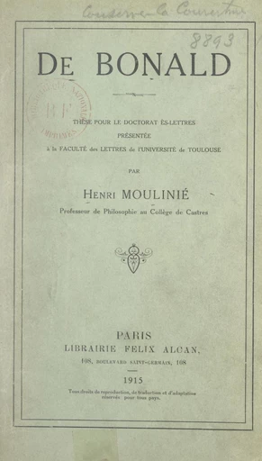 De Bonald - Henri Moulinié - FeniXX réédition numérique