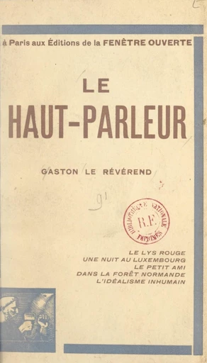 Le haut-parleur - Gaston Le Révérend - FeniXX réédition numérique