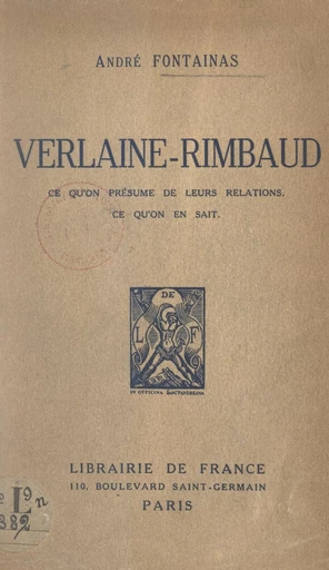 Verlaine-Rimbaud - André Fontainas - FeniXX réédition numérique