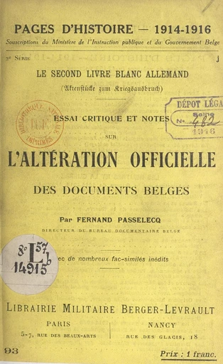 Le second livre blanc allemand - Fernand Passelecq - FeniXX réédition numérique